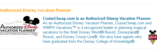 Cruise Cheap is an Authorized Disney Vacation Planner.